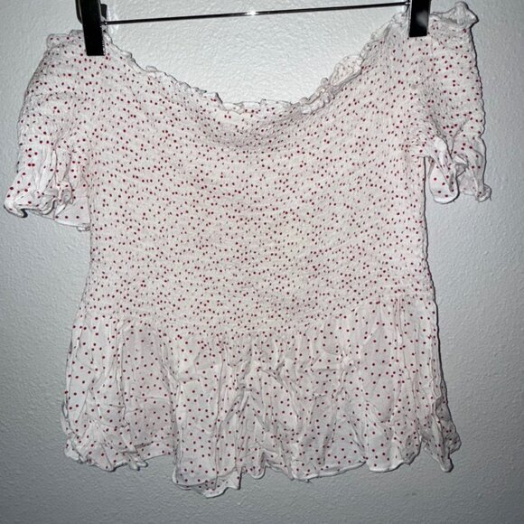 Japna White and Red Polka Dot Elastic Bodice Smocked Top Size‎ M - Picture 2 of 4